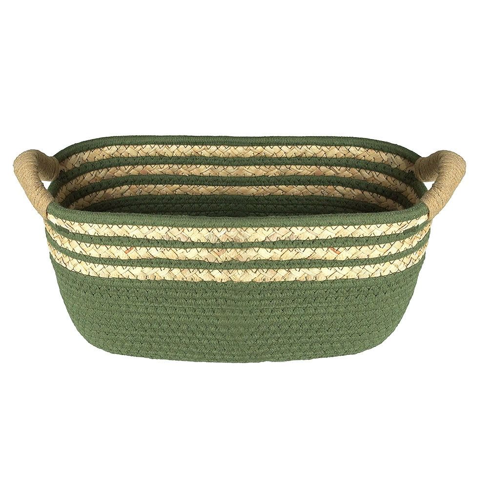 Cesto de Fibra Natural e Algodão com Alça Verde Esmeralda 16x22x44cm 3627 - Paramount