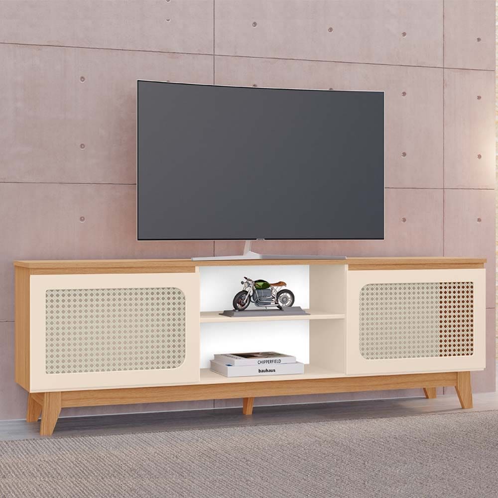 Rack Suellen 100% MDF Tuboarte 2 Portas 1 Nicho e Pés Estilo Retrô