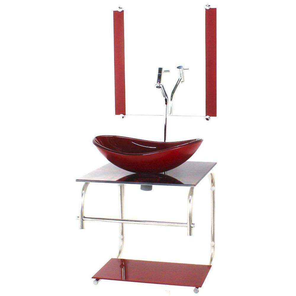 Gabinete De Vidro Cuba Oval 40Cm Inox Marmore Avermelhado