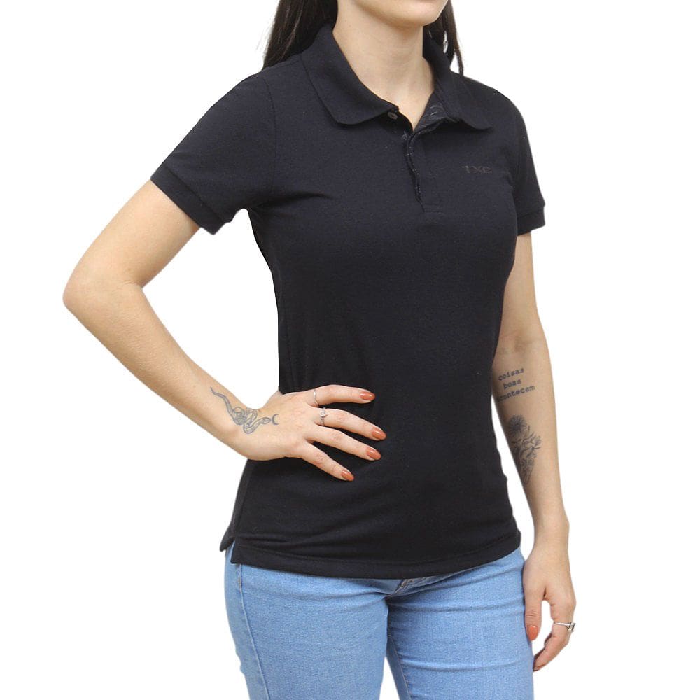 Camisa Gola Polo Feminina Slim Preta TXC 38390