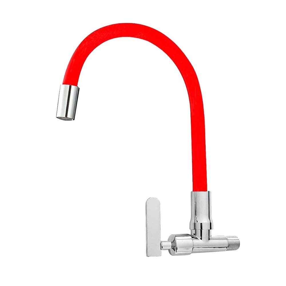 Torneira Para Cozinha Aço Inox 304 Parede Bica Grande 54cm Flexível Articulada 360° Gourmet Cromada E Vermelha
