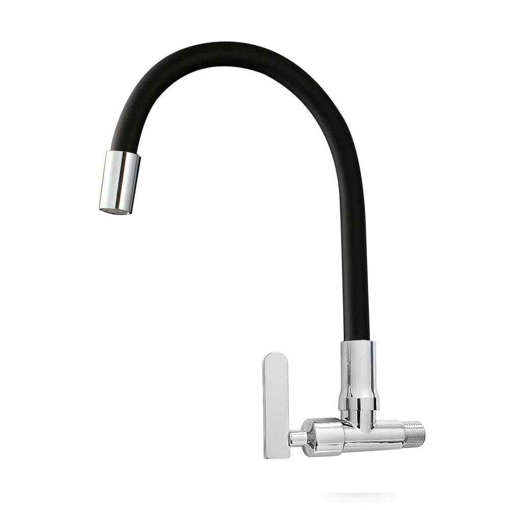 Torneira Para Cozinha Aço Inox 304 Parede Bica Grande 54cm Flexível Articulada 360° Gourmet Cromada E Preta 1/4 volta