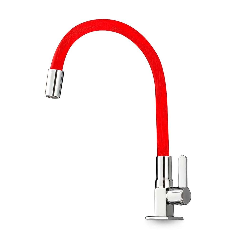 Torneira Gourmet Aço Inox 304 Grande 58cm para Cozinha de Mesa - Bancada Pia Flexível Articulada 360° Cromada e Vermelha