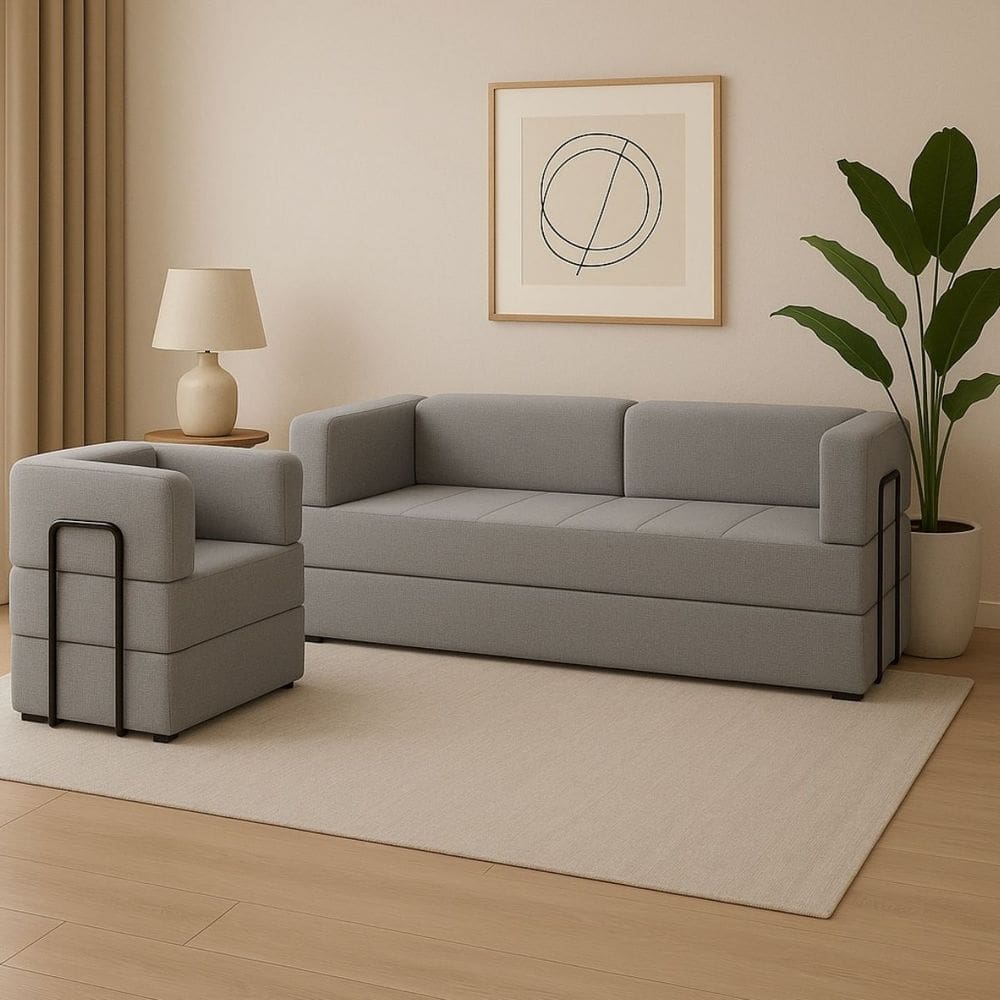 Kit Sofá e Poltrona na Caixa Modular Soft Para a Sala