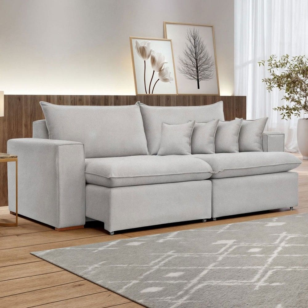 Sofá 3 Lugares Barcelona Retrátil Linho/Gelo - Celflex