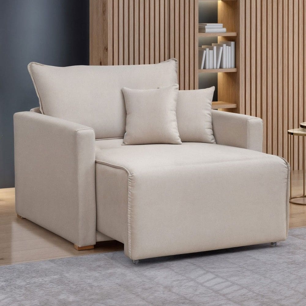 Poltrona Júlia Retrátil e Reclinável Veludo/Bege Claro - Celflex