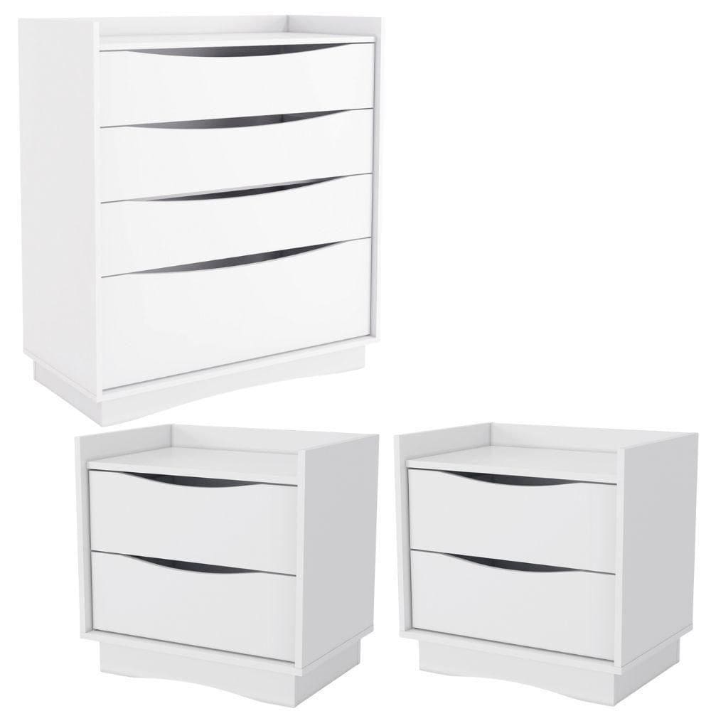 Comoda 4 Gavetas 02 Mesas De Cabeceira 2 Gavetas M26061 Kappesberg Branco