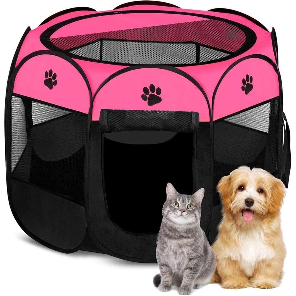 Casinha Cercado Pet Dobrável Portátil Cachorro Gato Rosa