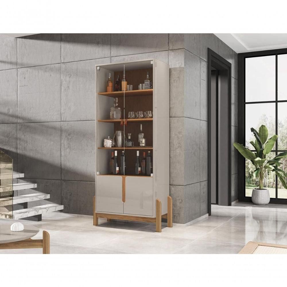 Cristaleira 2 Portas C- Prateleiras Para Vinhos E Taças Luna Off-white-cedro