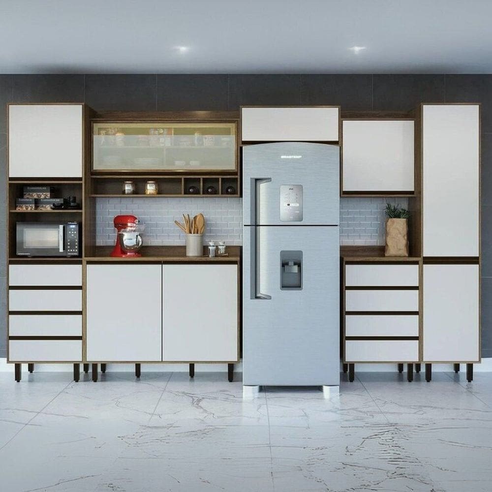 Cozinha Compacta 7 Peças 8 Portas 8 Gavetas Confort Cinamomo/ Off-White
