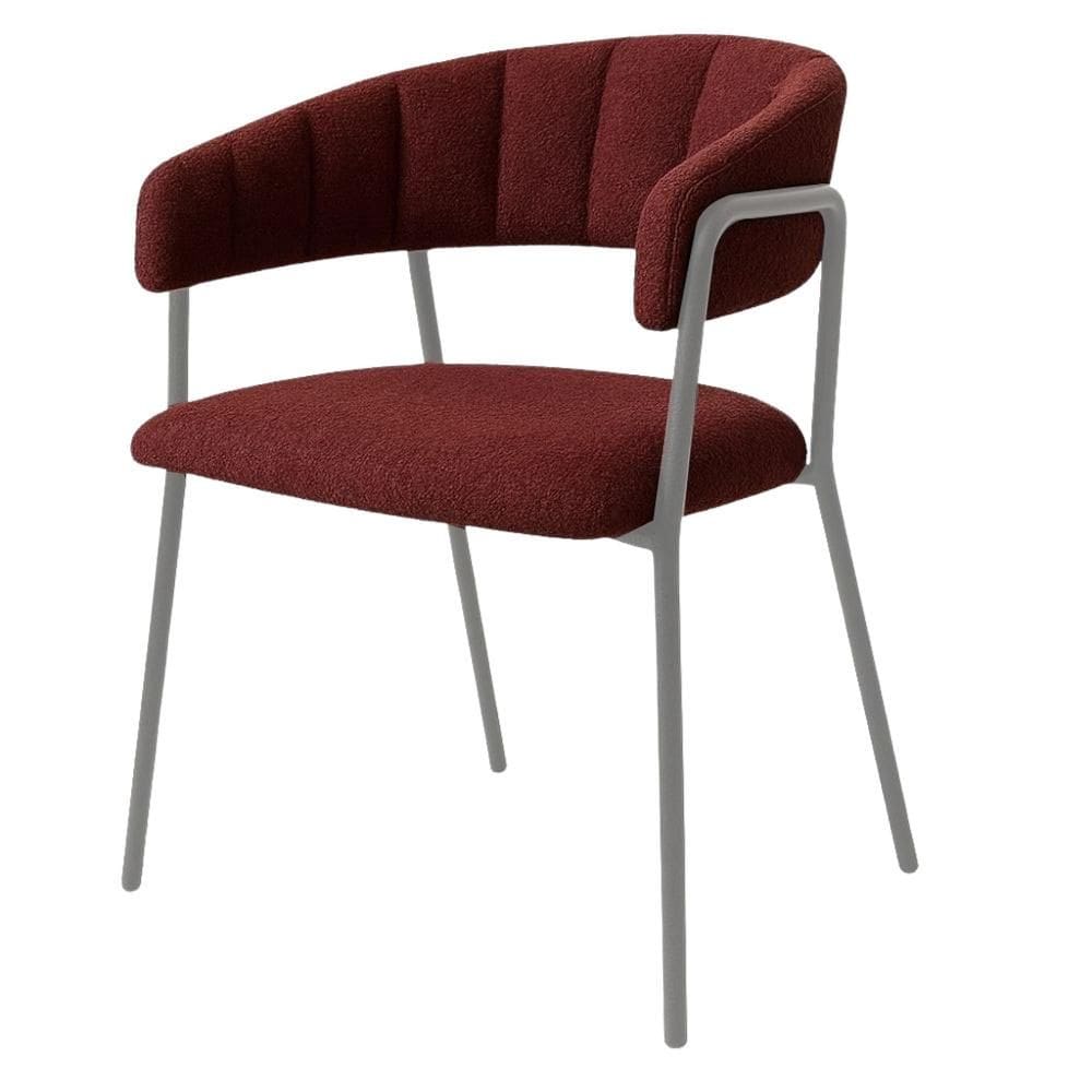 Cadeira com Braços Maraú PSG Móveis Estofada Bouclé Marsala com Base em Aço Prata