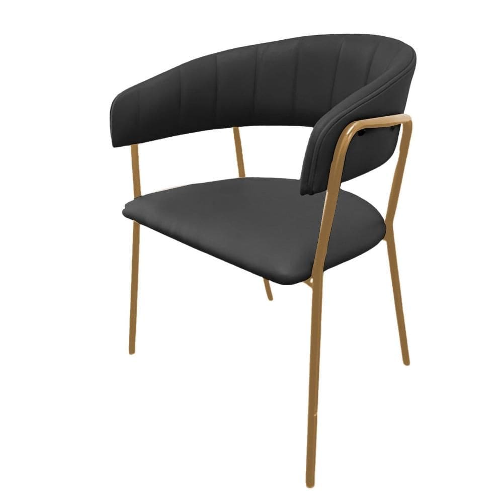 Cadeira com Braços Maraú PSG Móveis Estofada Courissimo Grafite com Base Aço Dourado