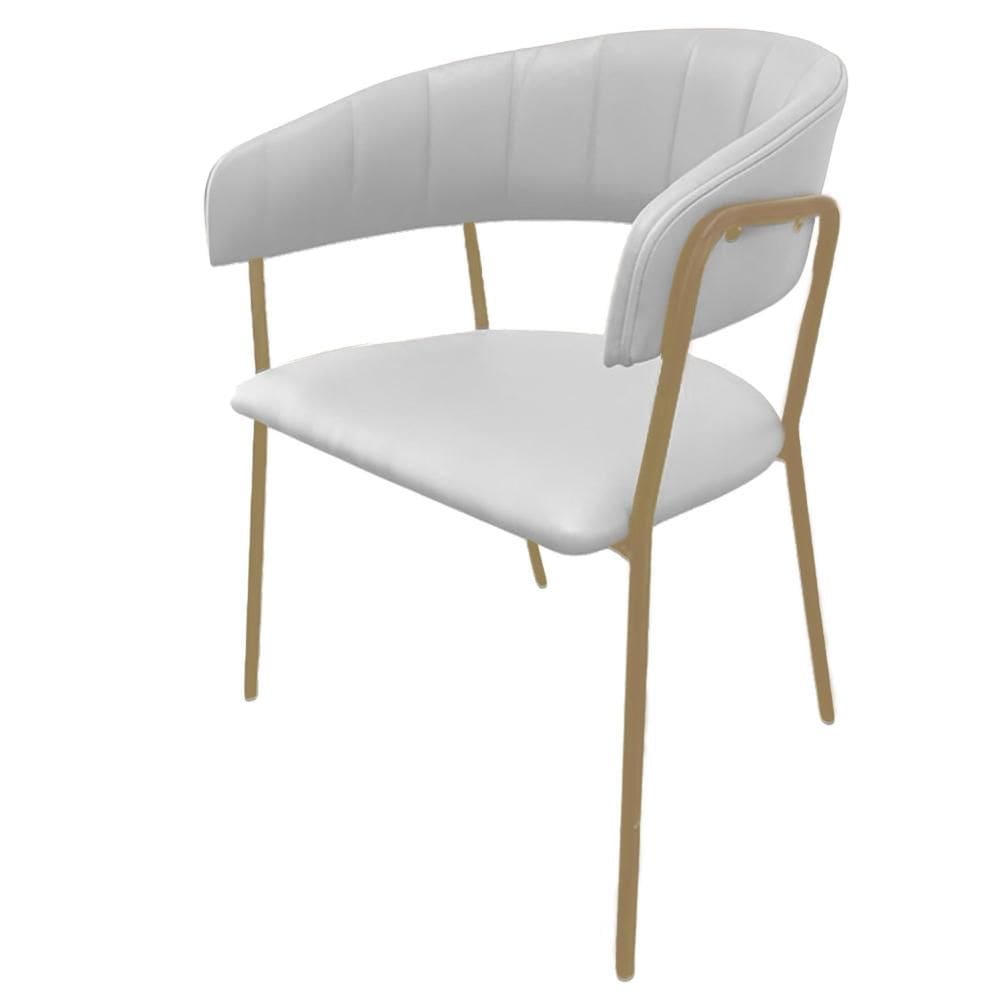 Cadeira com Braços Maraú PSG Móveis Estofada Courissimo Branco com Base Aço Dourado