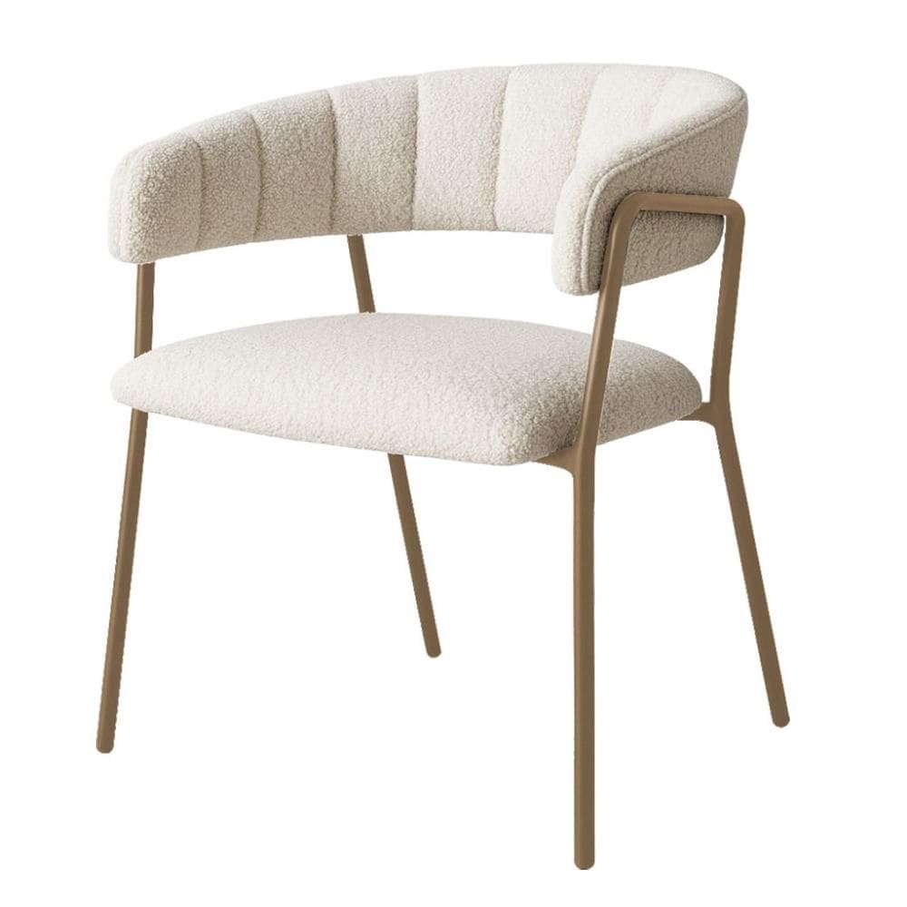 Cadeira com Braços Maraú PSG Móveis Estofada Bouclé Branco com Base em Aço Dourado