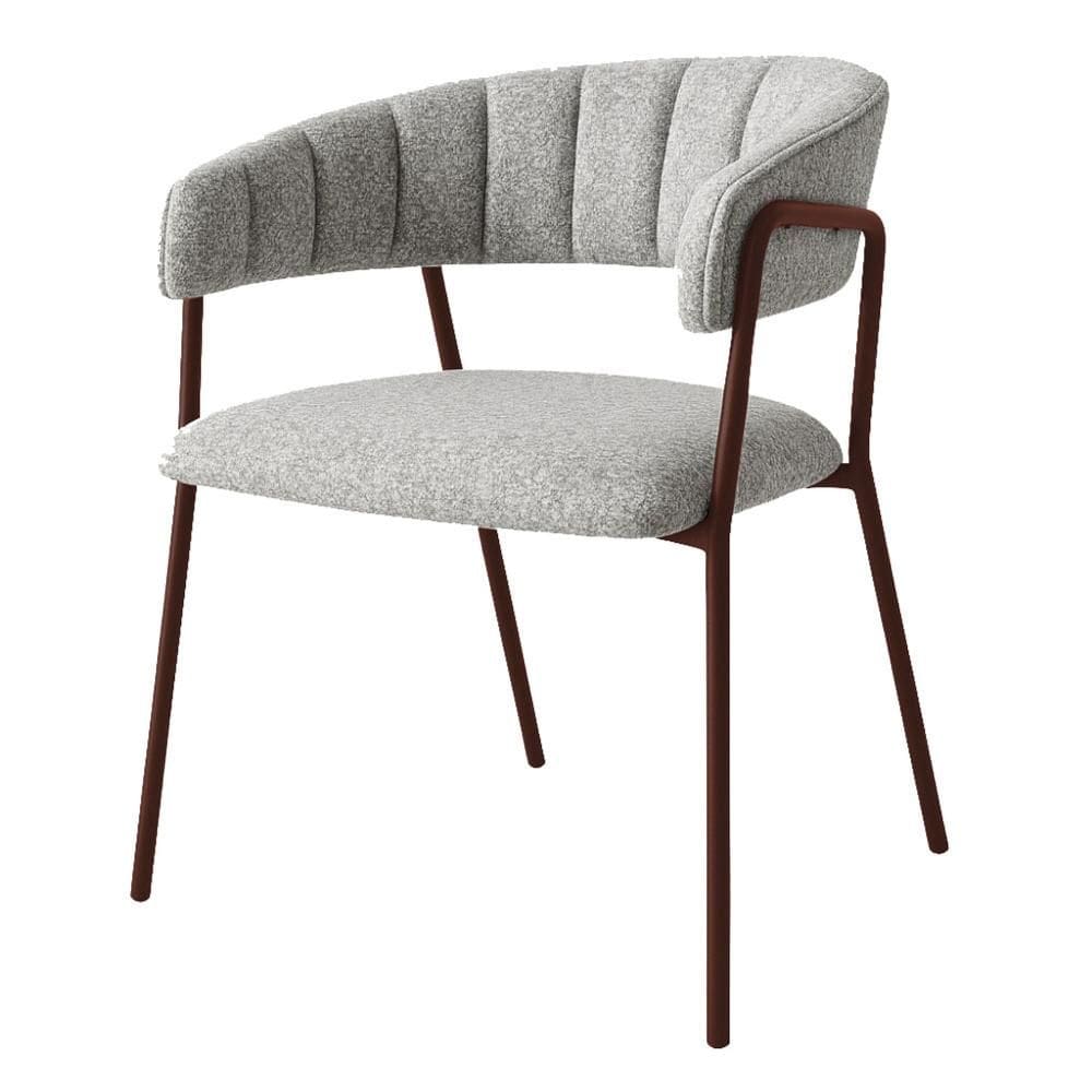 Cadeira com Braços Maraú PSG Móveis Estofada Bouclé Cinza com Base em Aço Cortén