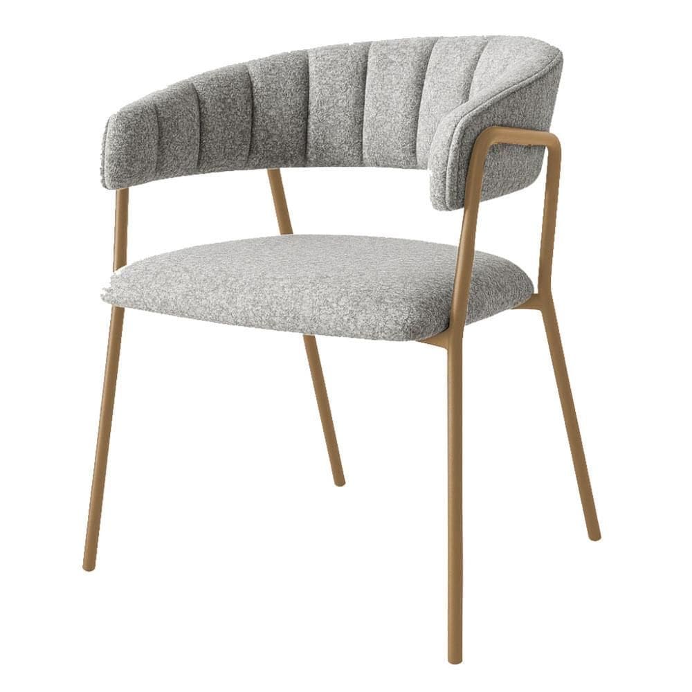 Cadeira com Braços Maraú PSG Móveis Estofada Bouclé Cinza com Base em Aço Dourado