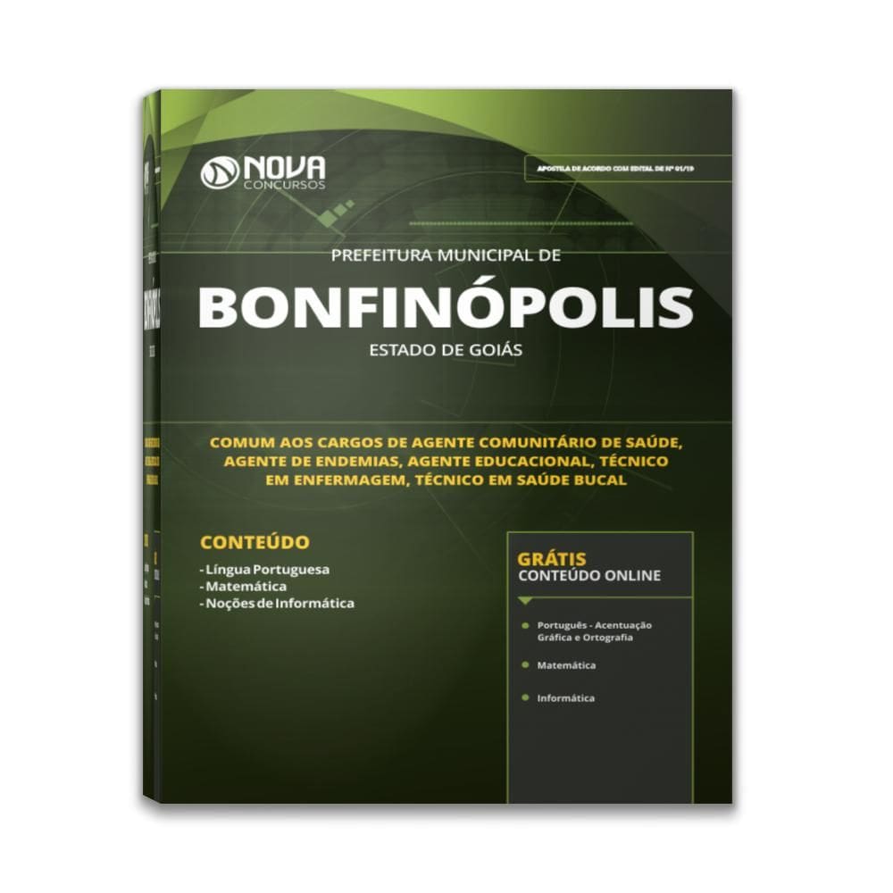 Apostila Bonfinópolis  Go 2019 Comum Cargos De Nível Médio