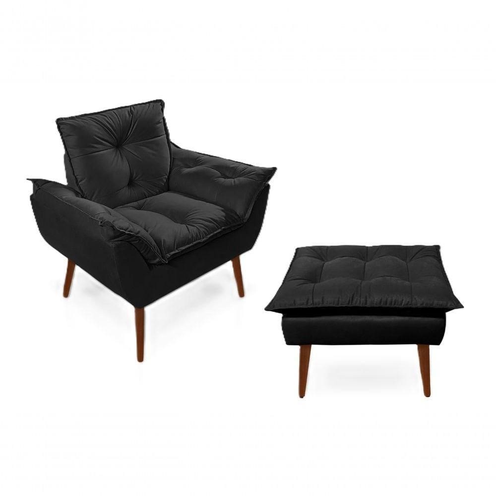 Poltronas para Amamentação com 1 Puff Decorativas Confortáveis para Sala, Quarto, Recepção - Suede Luxo Preto
