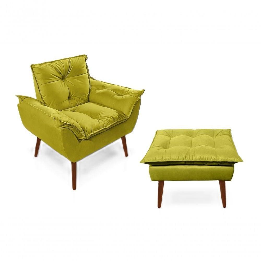 Poltronas para Amamentação com 1 Puff Decorativas Confortáveis para Sala, Quarto, Recepção - Suede Luxo Amarelo
