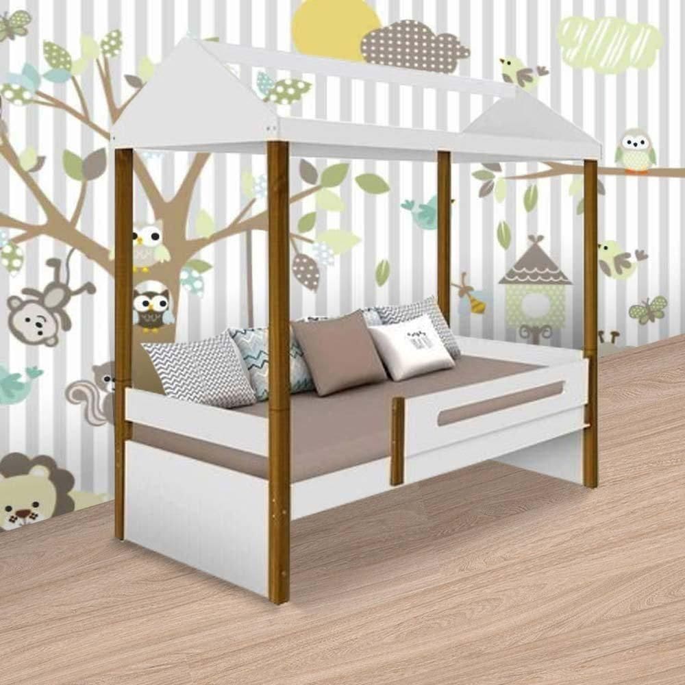 Cama Casa Solteiro Sara Branca Com Colchão