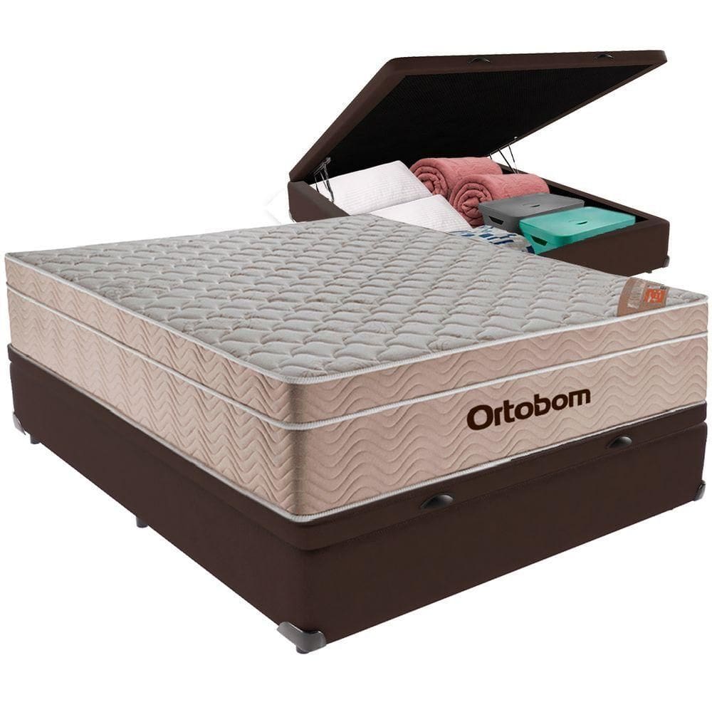 Cama Box Baú E Colchão Airtech Molas Ensacadas Viúvo Ortobom Viúvo Marrom