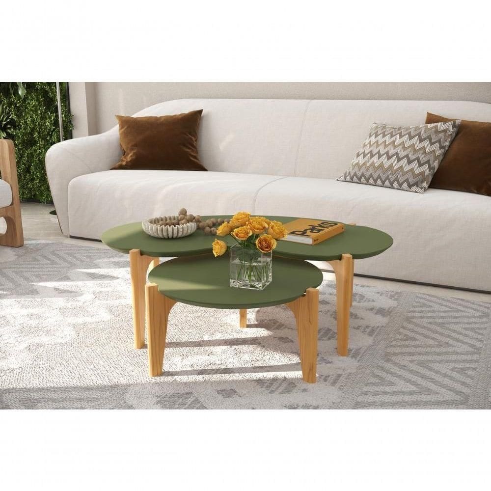 Conj. Mesas De Centro 105cm + 55cm - Verde Floresta-freijo