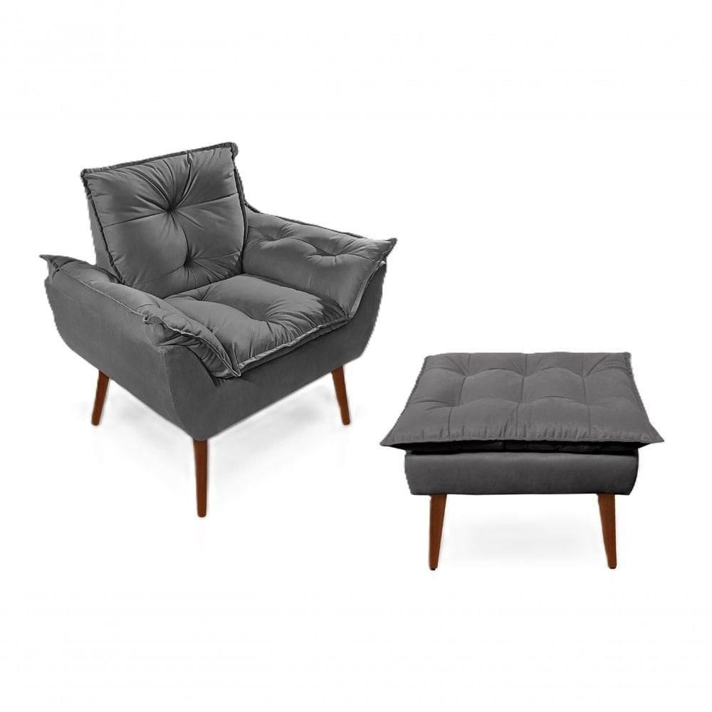 Poltronas para Amamentação com 1 Puff Decorativas Confortáveis para Sala, Quarto, Recepção - Suede Luxo Grafite