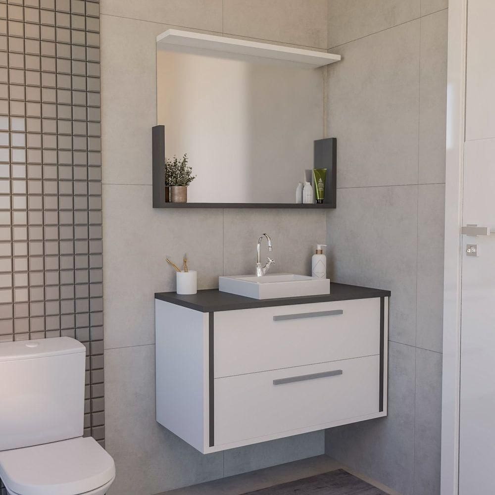 Conjunto Gabinete E Armário Inspira Design 80cm Chumbo