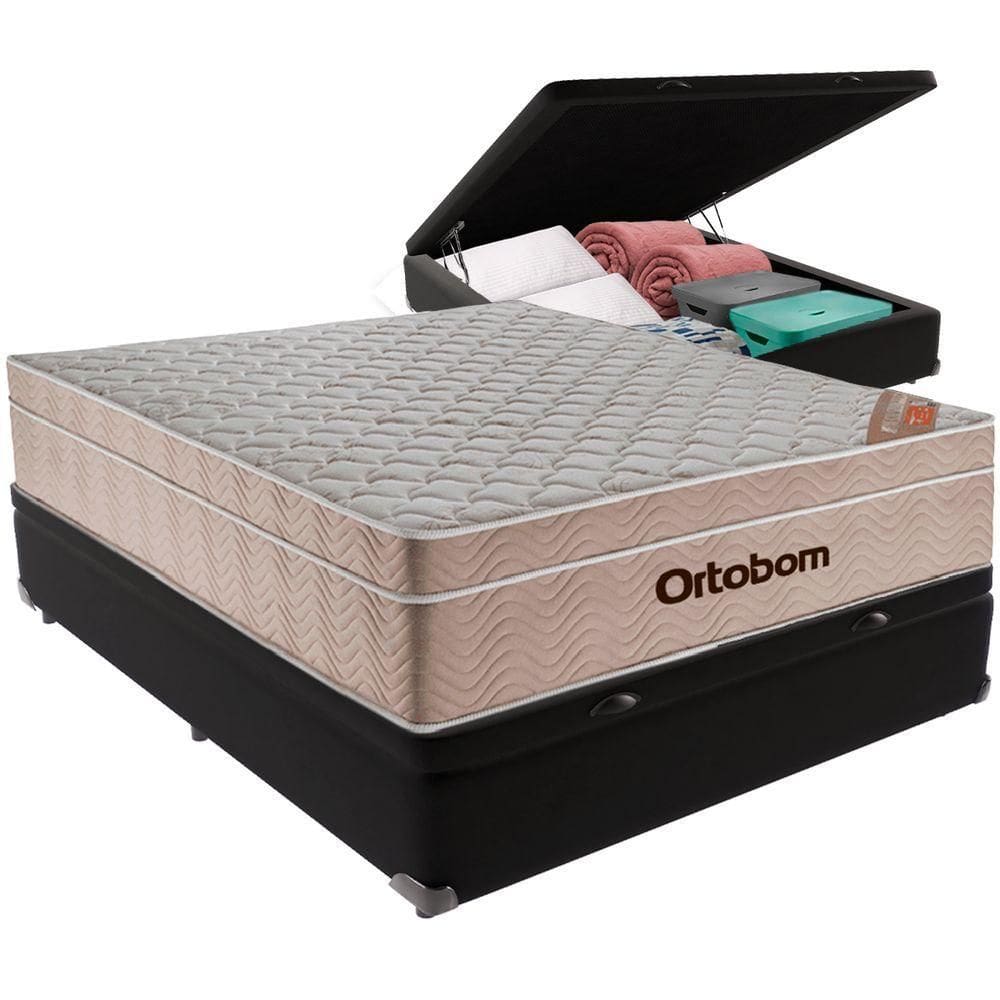 Cama Box Baú E Colchão Airtech Molas Ensacadas Viúvo Ortobom Viúvo Preto