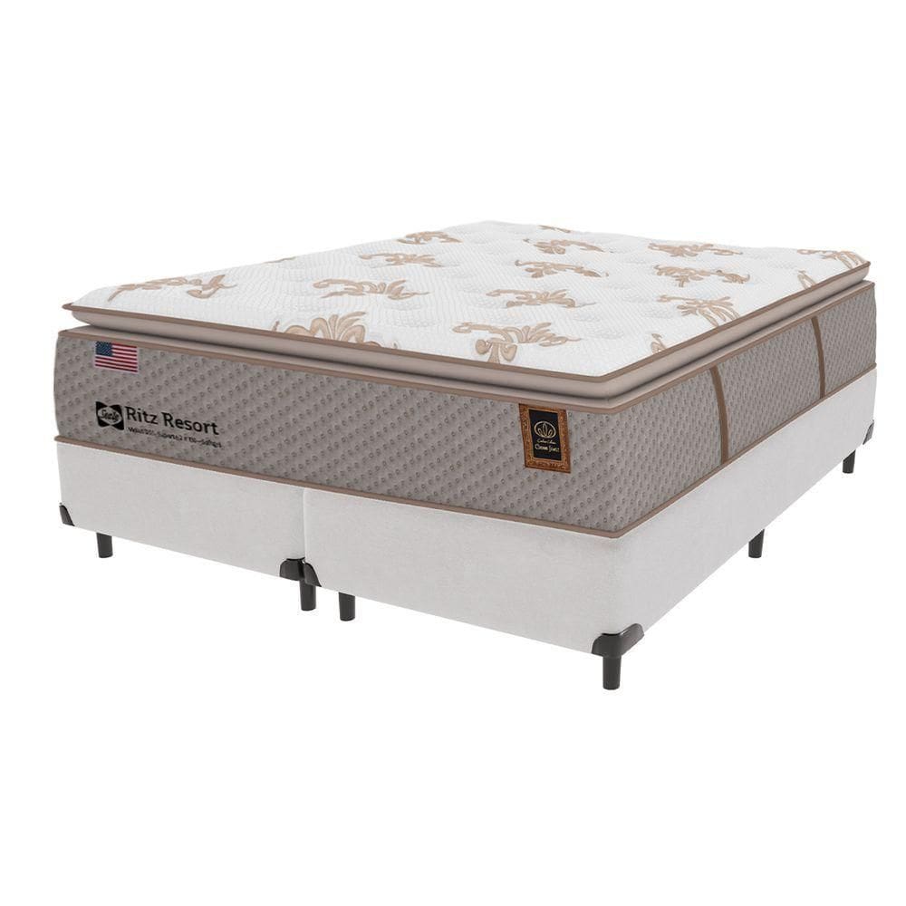 Cama Box Branco E Colchão Queen Ritz Resort Pillow High Tech Sealy