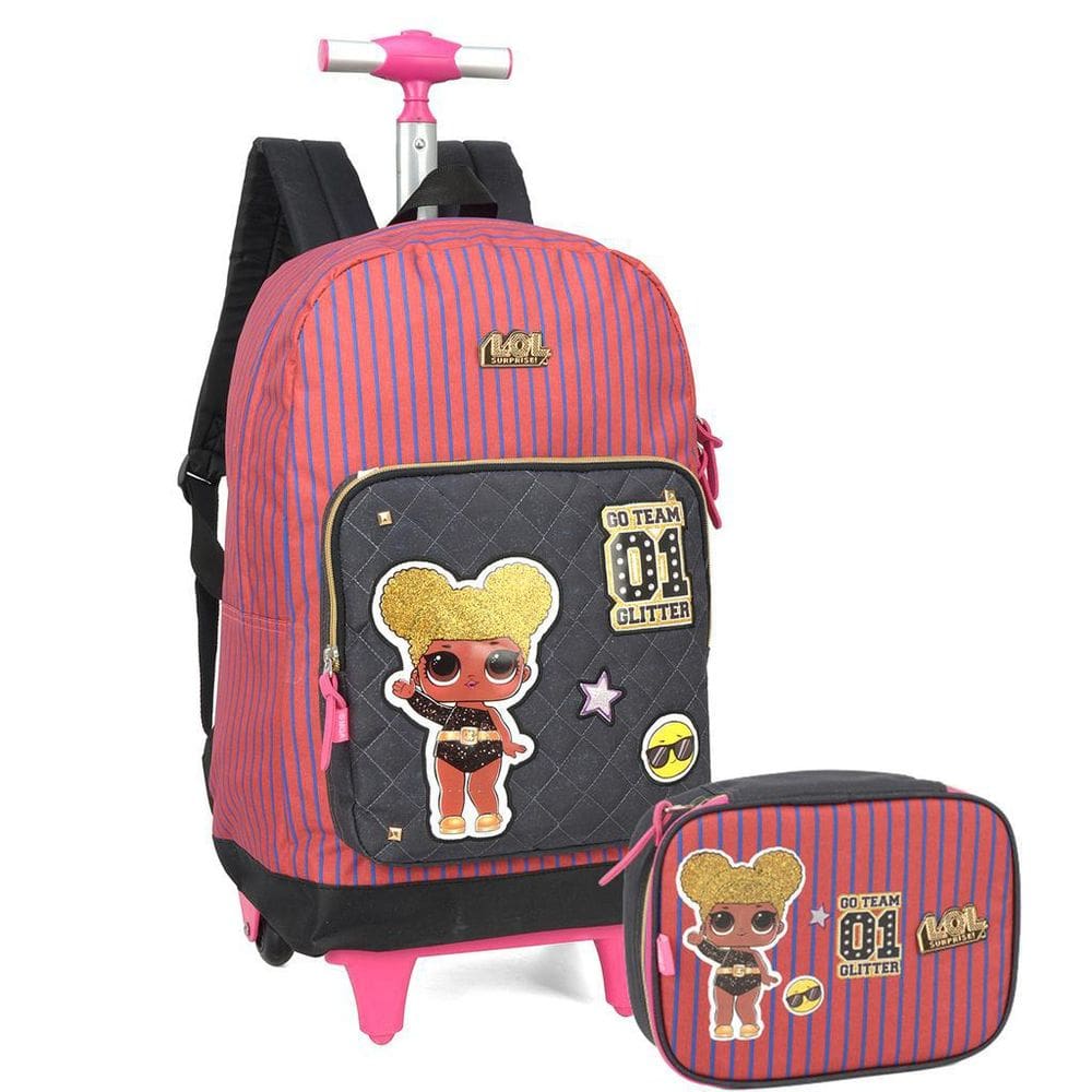 Kit Mochila De Rodinhas E Estojo Grande Lol Queen 51314 Novo