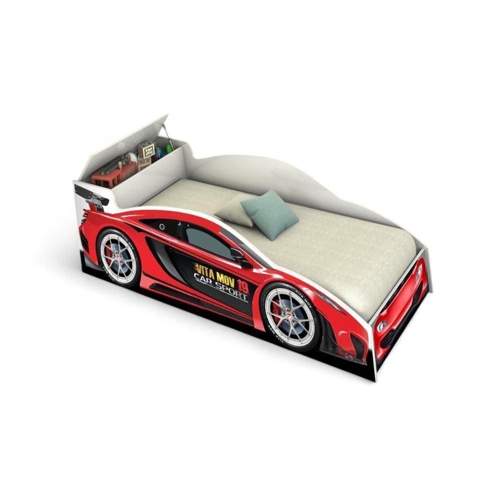 Cama Solteiro Speed Com Baú Vermelha