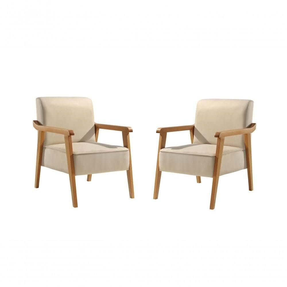 Kit 2 Poltronas Amora Linho Bege Confort Sala De Estar