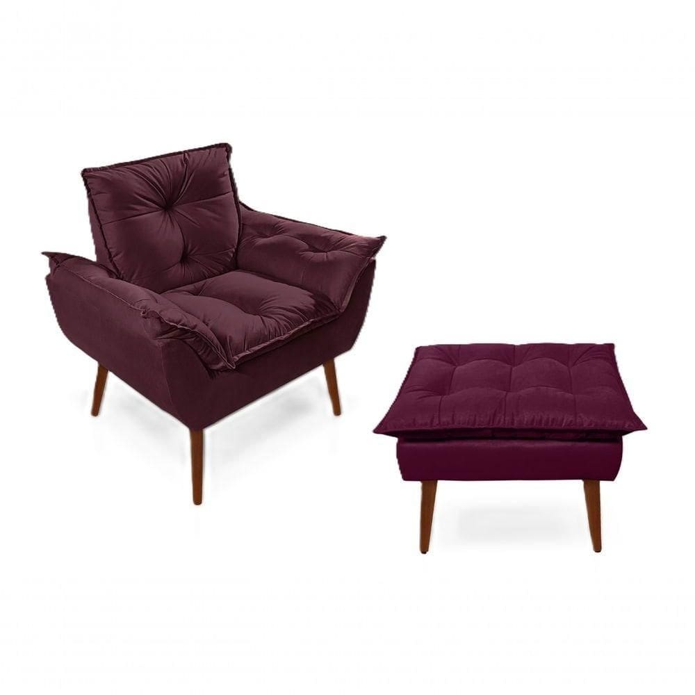 Poltronas para Amamentação com 1 Puff Decorativas Confortáveis para Sala, Quarto, Recepção - Suede Luxo Bordô