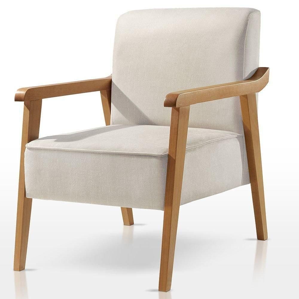 Poltrona Amora Linho Off-white Confort Sala De Estar