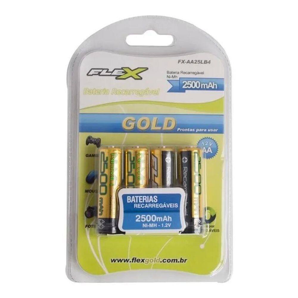 Pilha Recarregável Flex Gold Aa Fx-Aa25Lb4 2500 Mah Ni-Mh