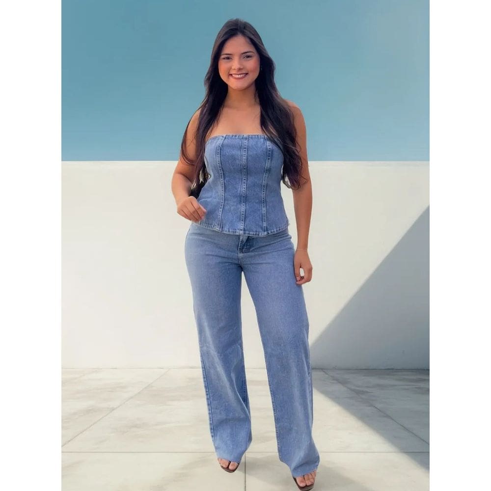 Corpete Cropped Feminino Jeans Claro Crisconf