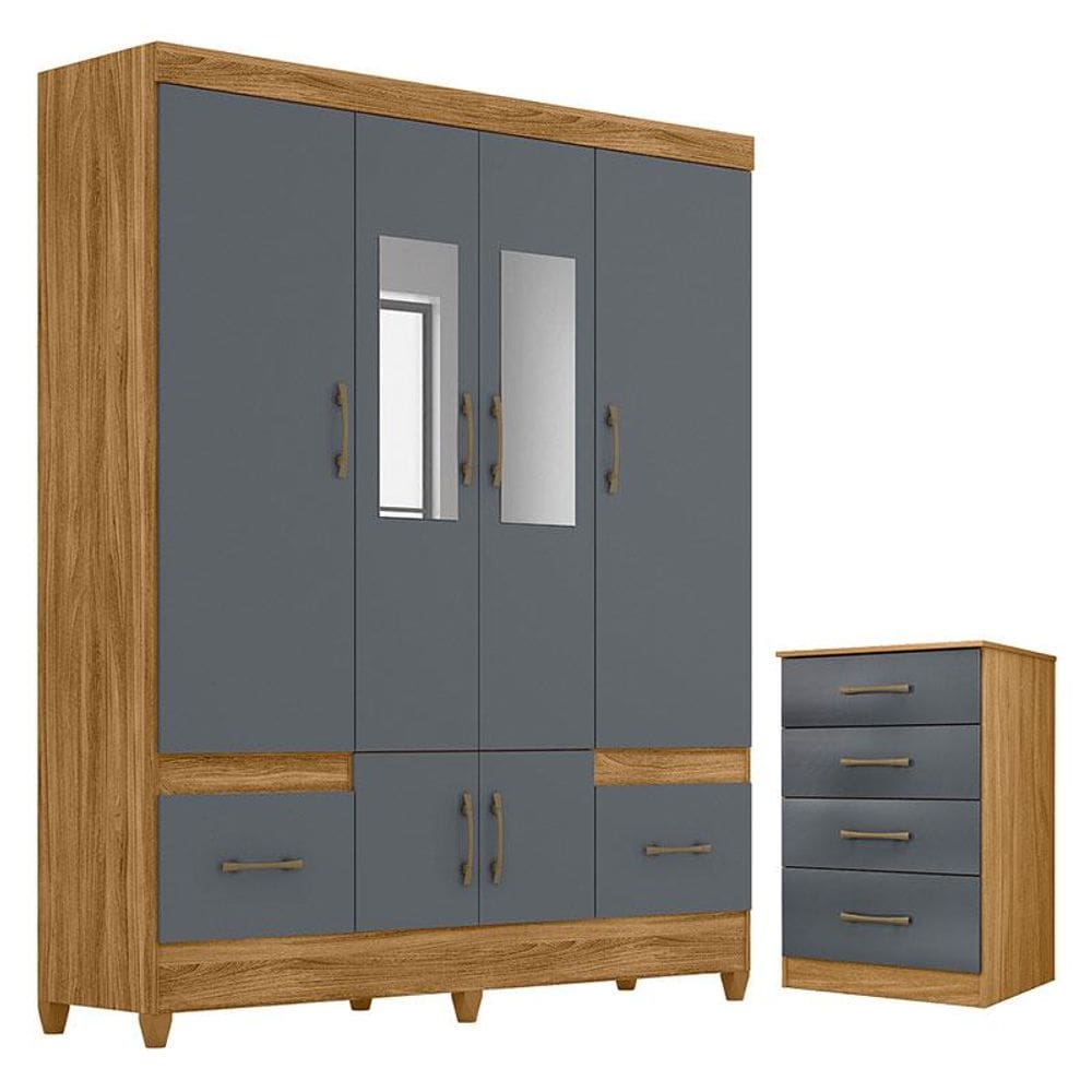 Guarda Roupa Casal MS912 com espelho e Cômoda MS913 Freijó Cinza – Moval