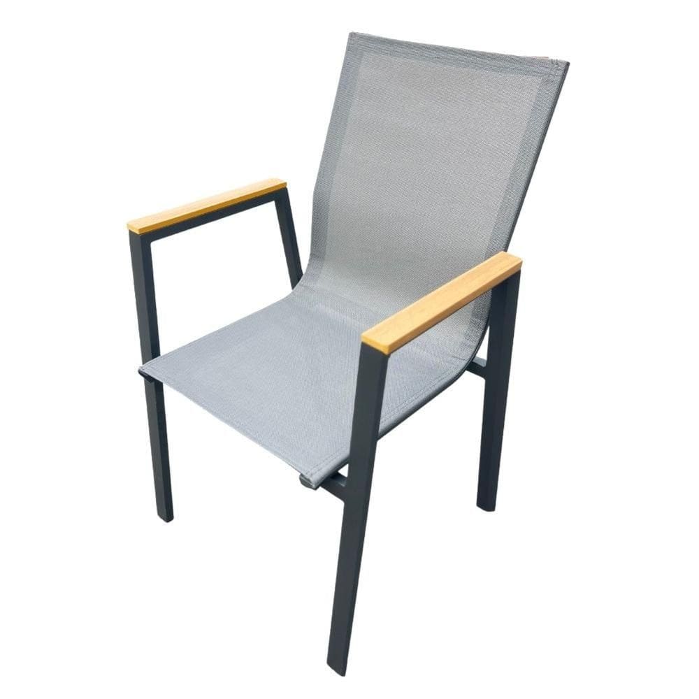 Kit 4 Cadeiras com Braço Empilhável Angra Maresias Fratini Assento em Tela Cinza Base Alumínio Cinza