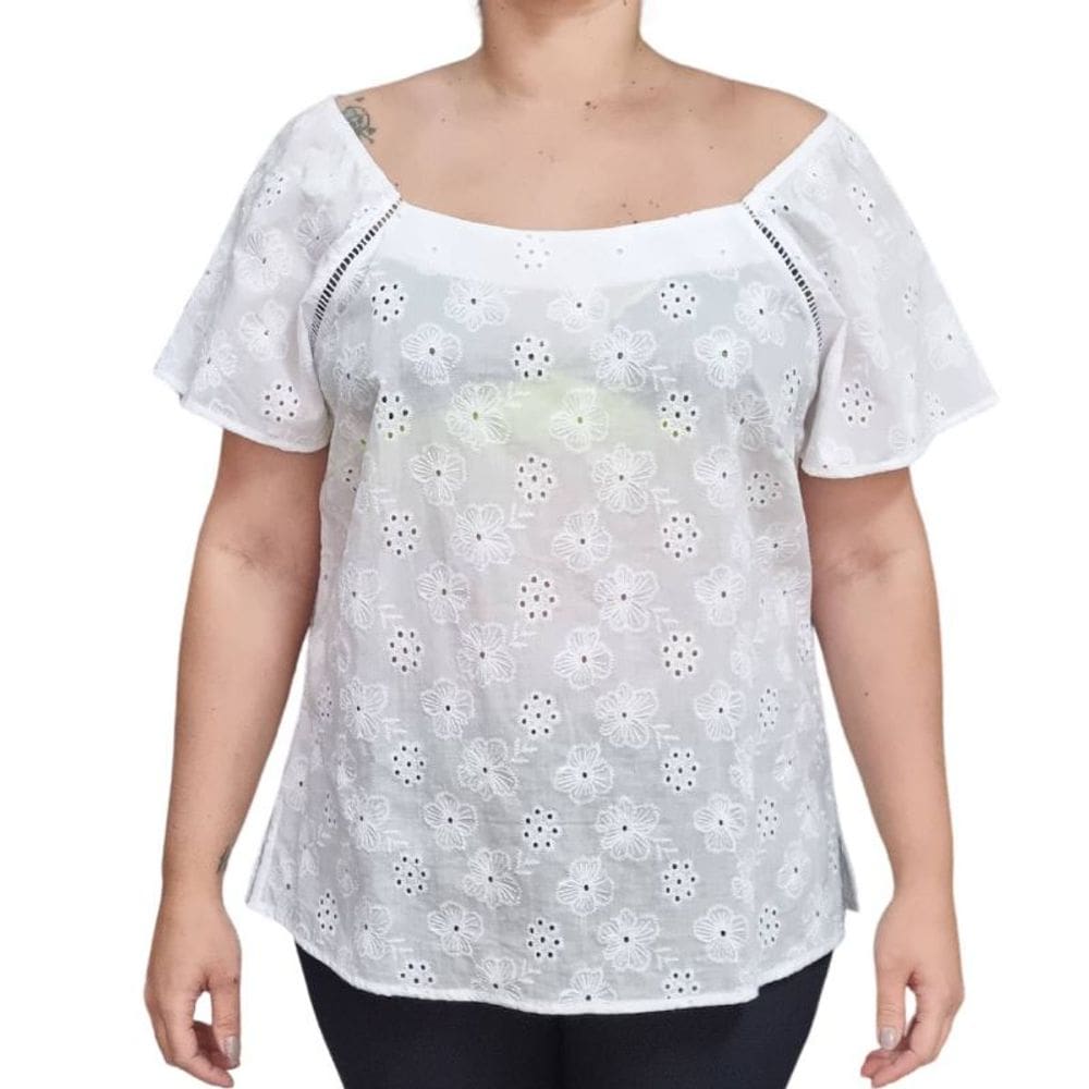 Blusa Feminina Lasie Branco Plus Size Lu Ripper