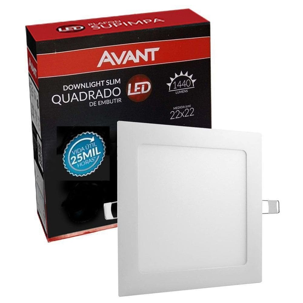 Plafon Led Quadrado 18w Painel Embutir Slim Avant 6500k