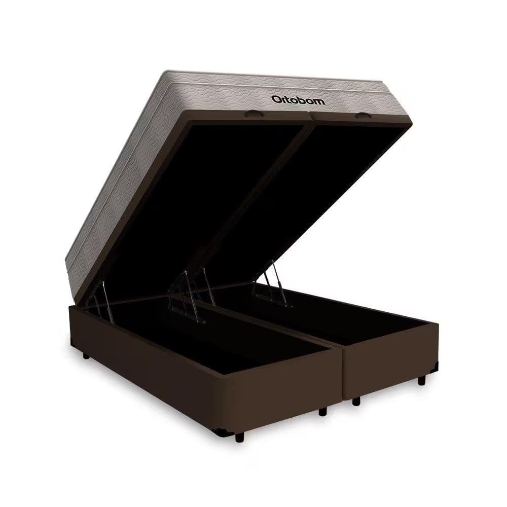 Cama Box Baú Casal Bipartido Marrom Colchão Molas Ensacadas Airtech Spring 138x188 - Ortobom