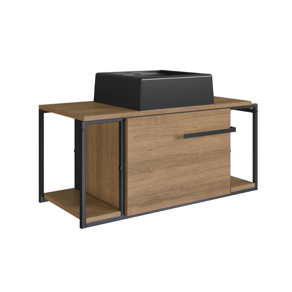 Gabinete Suspenso Para Lavabo 80cm P1019 Mel com Cuba Ametista Preta