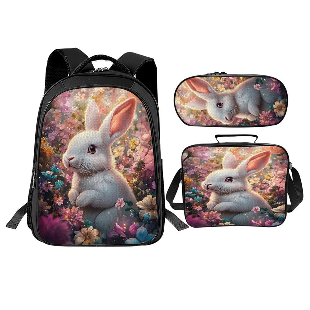 Conjunto de mochilas Trimety Rabbit Flower com lancheira e estojo para lápis