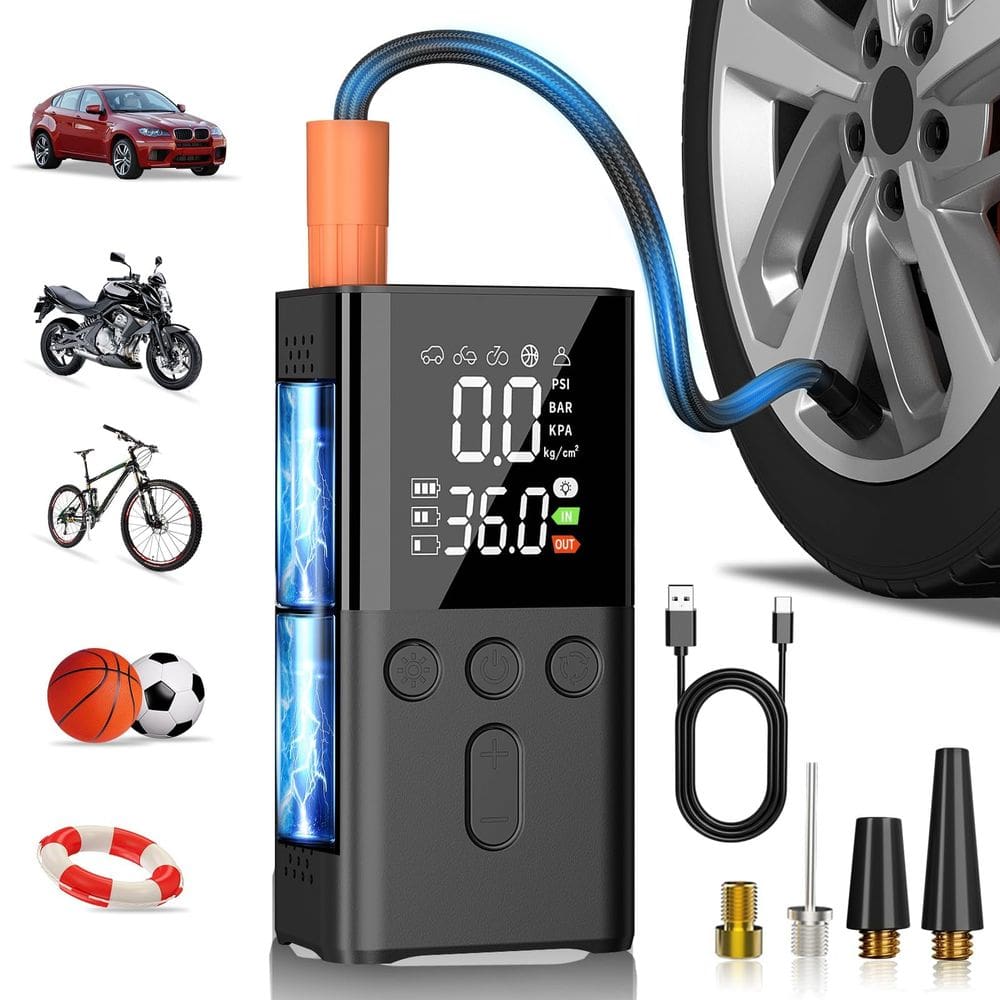 Inflador de pneus WYRIAZA Compressor de ar portátil 150PSI com luz LED