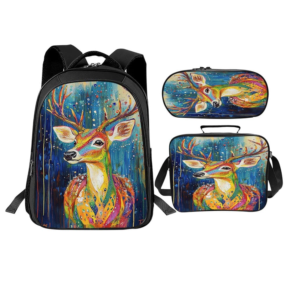 Conjunto de mochilas escolares Trimety Deer de 3 peças com lancheira
