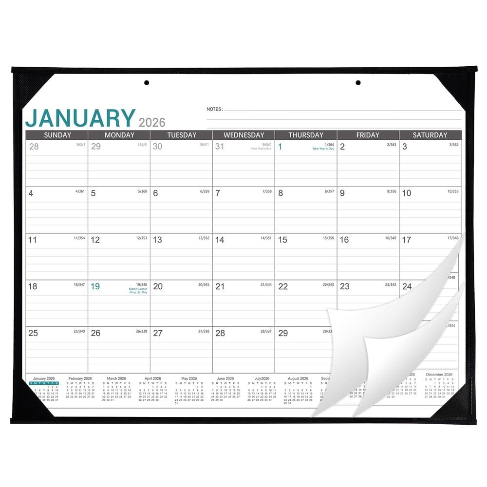 Calendário de mesa Lortarl 2026 de janeiro a dezembro, 22 x 17 cm com protetores de canto