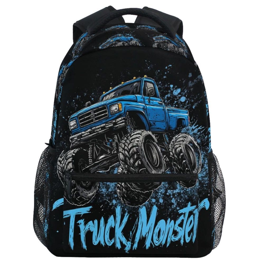Mochila Wamika Monster Truck preta para crianças de 6 a 16 anos