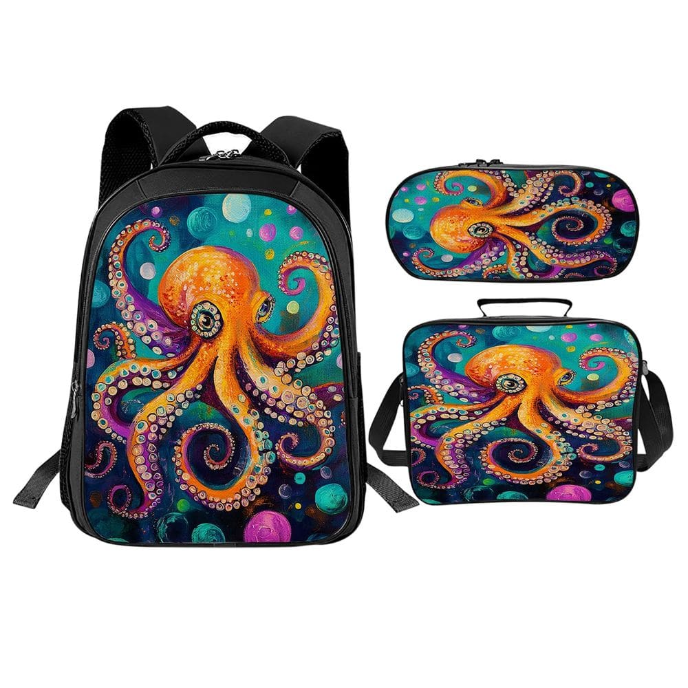Conjunto de mochilas escolares Trimety Octopus com lancheira para crianças
