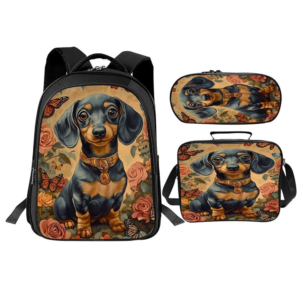 Conjunto de mochilas Trimety Cute Dachshund para crianças com lancheira